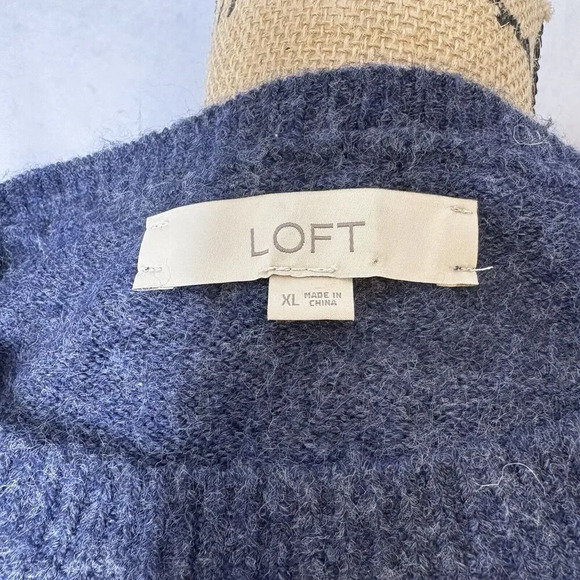 LOFT Sweater Blue Cold Shoulder Ruffle Fuzzy Stretch Long Sleeve‎ Womens Sz XL - Picture 6 of 7